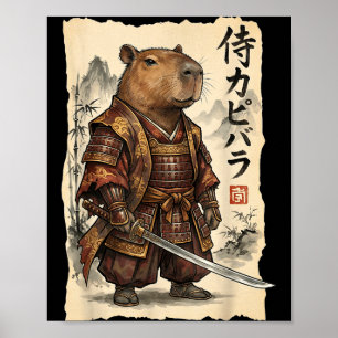 Poster Capivara Samurai Arte Japonesa Gráfico Vintage Div