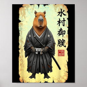 Poster Capivara Samurai Arte Japonesa Gráfico Vintage Eng