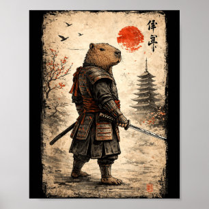 Poster Capivara samurai capivara engraçada gráfico vintag