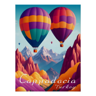 Pôster Cappadocia Turkey Hot Air Balloon Travel Poster