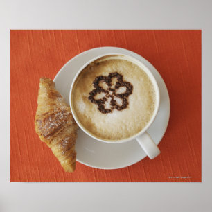 Pôster Cappuccino com chocolate e um croissant, Itália