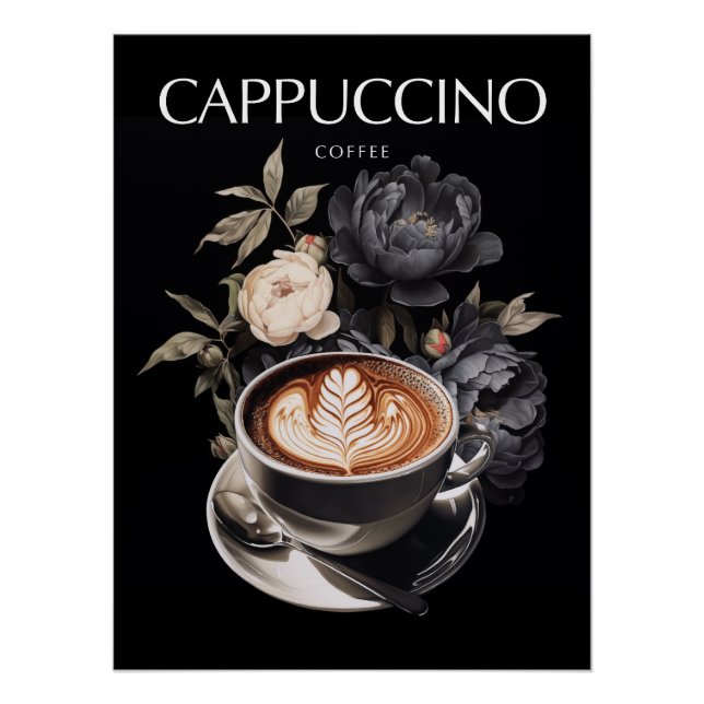Pôster Cappuccino com Elegância Floral (Frente)