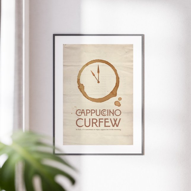 Poster Cappuccino Curfew – 11AM Coffee Art Print (Criador carregado)