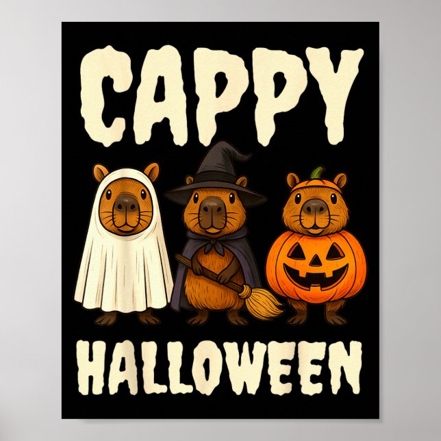 Poster Cappy Halloween Funny Capybara Ghost Witch Pumpkin (Frente)