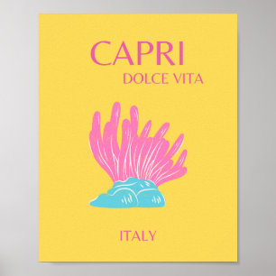 Poster Capri Dolce Vita, Viagem art, amarelo