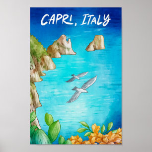 Poster Capri Itália Art Watercolor Viagem Illustration