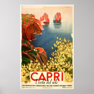 Poster CAPRI ITÁLIA Ilha Da Viagens vintage Do Sol