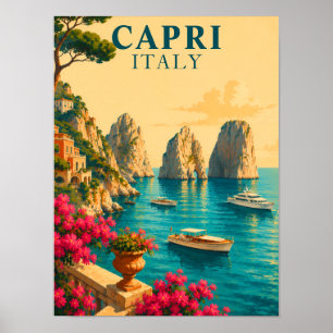 Poster Câpri Itália Viagem Antiga Faraglioni Stacks do Ma