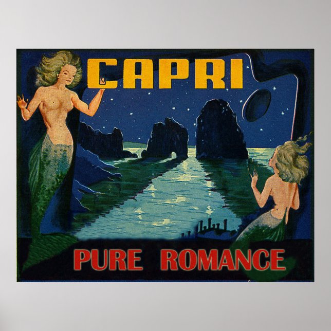 Poster Capri, romance puro, sereias à noite, vintage (Frente)