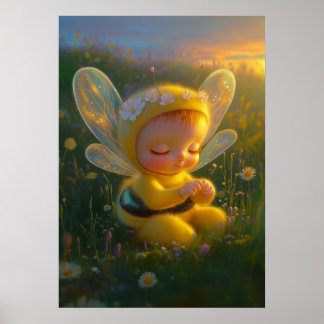 Poster Caprichoso Bebê Abelha em um Ambiente Ensolarado
