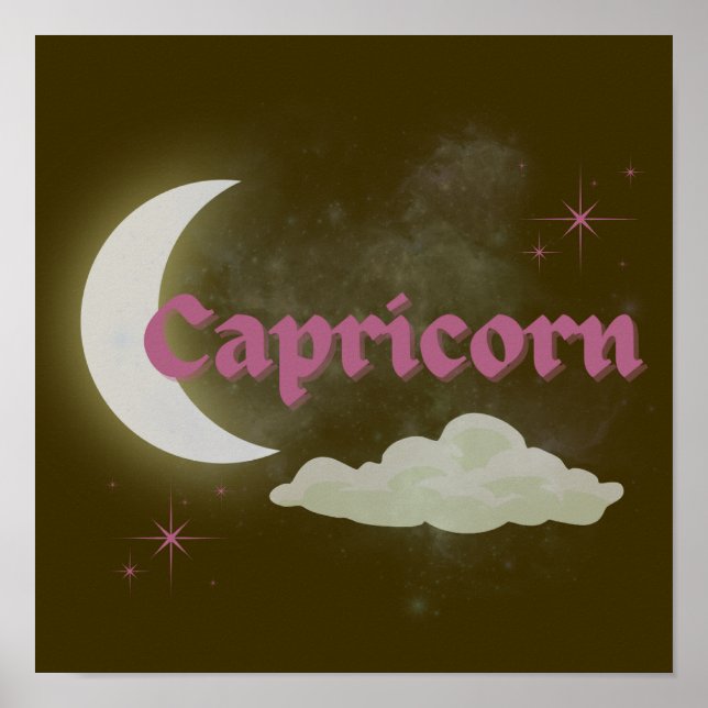 Poster Capricorn Celestial Moon Cloud Stars Astrologia Ar (Frente)