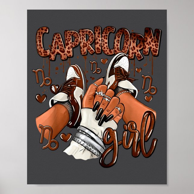 Poster Capricorn Girl Birthday Afro Queen Sneakers Zodiac (Frente)