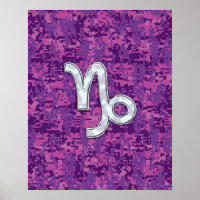 Capricorn Zodiac Symbol on Fuchsia Digital Camo