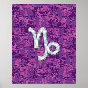 Poster Capricorn Zodiac Symbol on Fuchsia Digital Camo