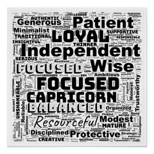Pôster Capricorn Zodiac Word Cloud Inspiration