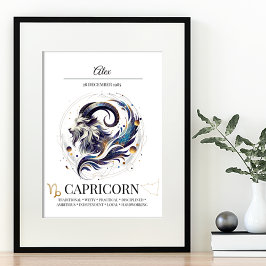Poster Capricórnio Personalizado Elegante Zodiac Watercol