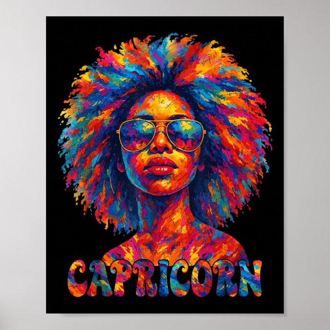 Poster Capricórnio Queen Afro Art African American Women  (Frente)