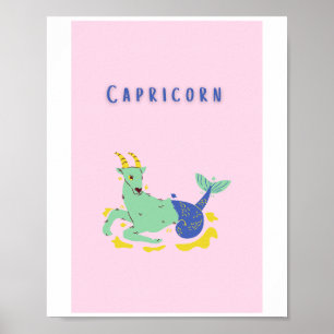 Poster Capricórnio Rosa, zodíaco, estampa de estrela