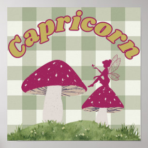 Poster Capricórnio Zodiac Cottagecore Fairy Mushroom