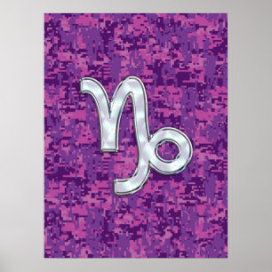 Poster Capricórnio Zodiac Símbolo Fuchsia Digital Camoufl