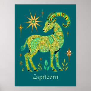 Poster Capricórnio Zodiac - Sinal em Padrões Intratos