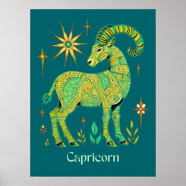 Poster Capricórnio Zodiac - Sinal em Padrões Intratos (Frente)