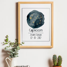 Poster Capricórnio Zodiac Sinal: Nome Personalizado e Ani