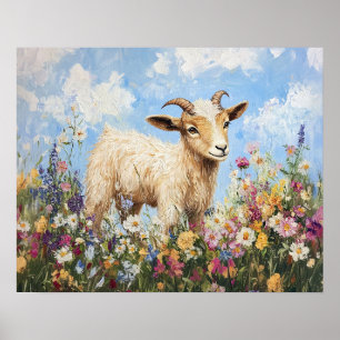 Poster Caprino Cinto Cercado Por Flores Selvagens