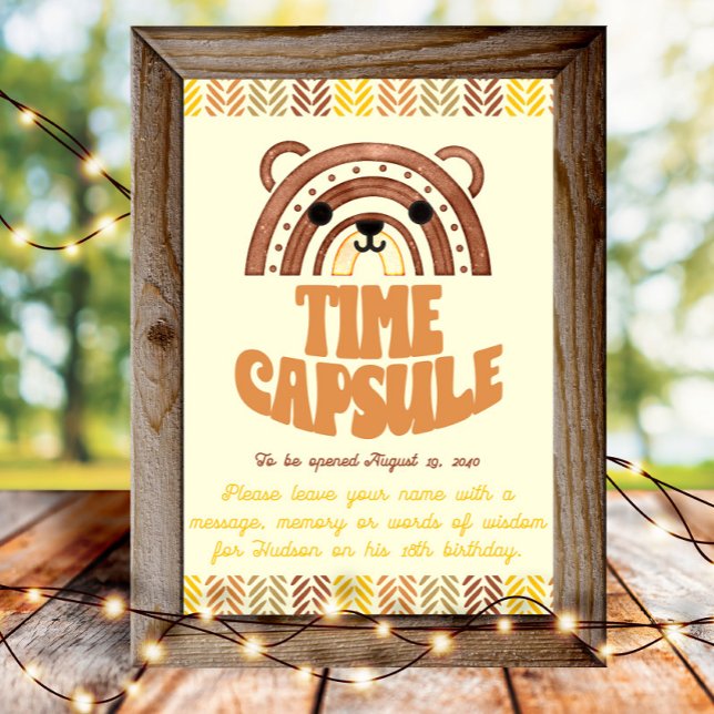 Poster Cápsula do Tempo 4x6 Boho Floresta Urso Aniversári (Criador carregado)