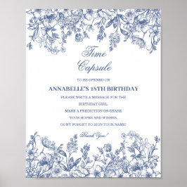 Poster Capsula do Tempo Bebê Aniversário Floral Chinoiser
