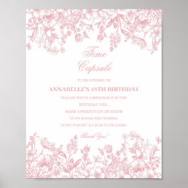 Poster Capsula do Tempo Bebê Aniversário Floral Chinoiser
