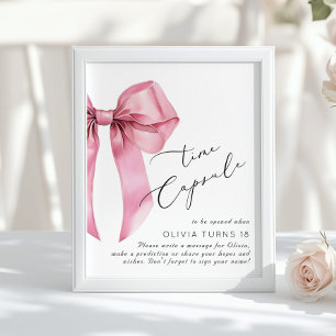 Poster Cápsula do Tempo de Aniversário com Laço Rosa