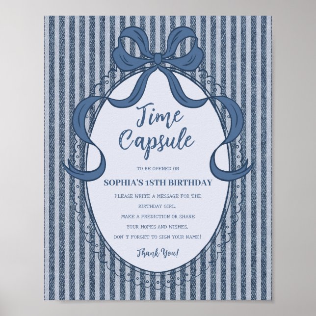 Poster Cápsula do Tempo de Aniversário em Jeans Azul com  (Frente)