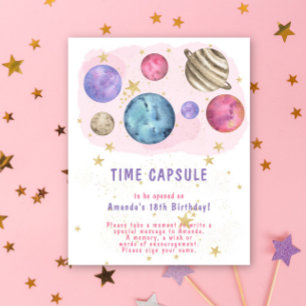 Poster Cápsula do Tempo Galáxia Espaço Rosa 1º aniversári