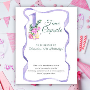 Poster Cápsula do tempo número de flores 1º aniversário