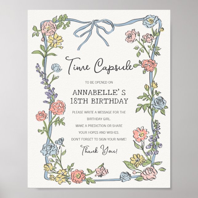 Poster Cápsula Horária de Aniversário Floral do Partido p (Frente)