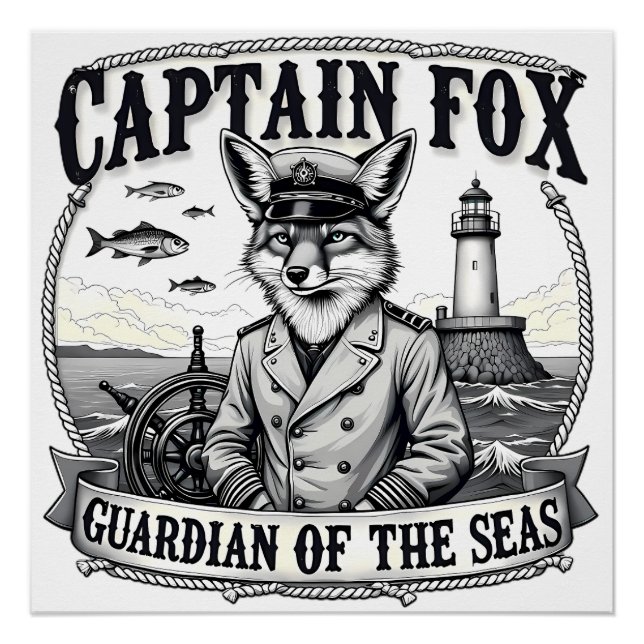 Pôster Captain Fox Guardian of Seas Nautical Design (Frente)