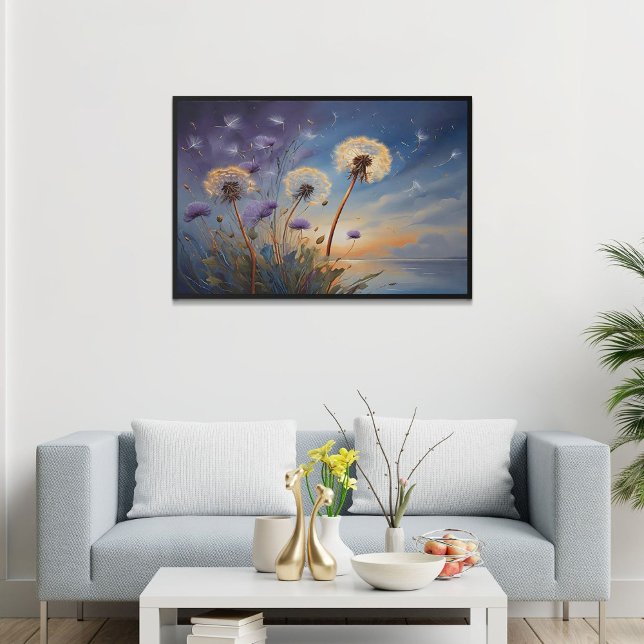 Poster Captivando Dandelions na Pintura de Arte AI Nights (Criador carregado)