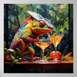 Poster Captivando o Chameleon Drink: Cubismo 8K Alto Post