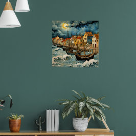 Poster Captivar Arte dos Pescadores na Noite do Mar de Te