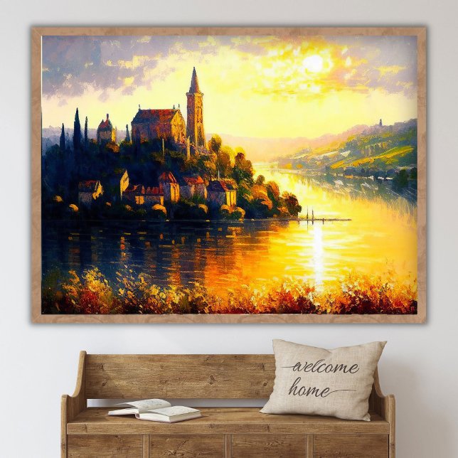 Poster Captivating Sunset Landscape Painting, Vintage Wal (Criador carregado)