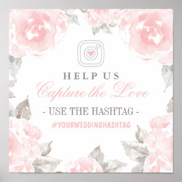 Poster Capturar a Hashtag de Casamento Rosa Rosa Rosa de 