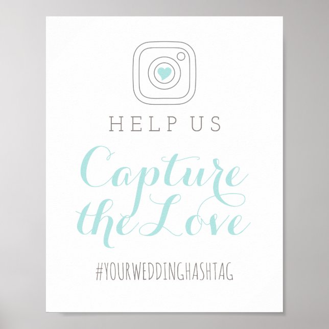Pôster Capturar a Hashtag Love Aqua Blue Wedding (Frente)