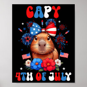 Poster Capy 4 de Julho Capybara Patriótico Traje Floral G