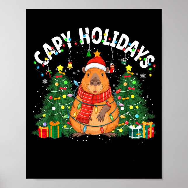 Poster Capy Holidays Capybara Santa Hat Xmas Men Women Ki (Frente)