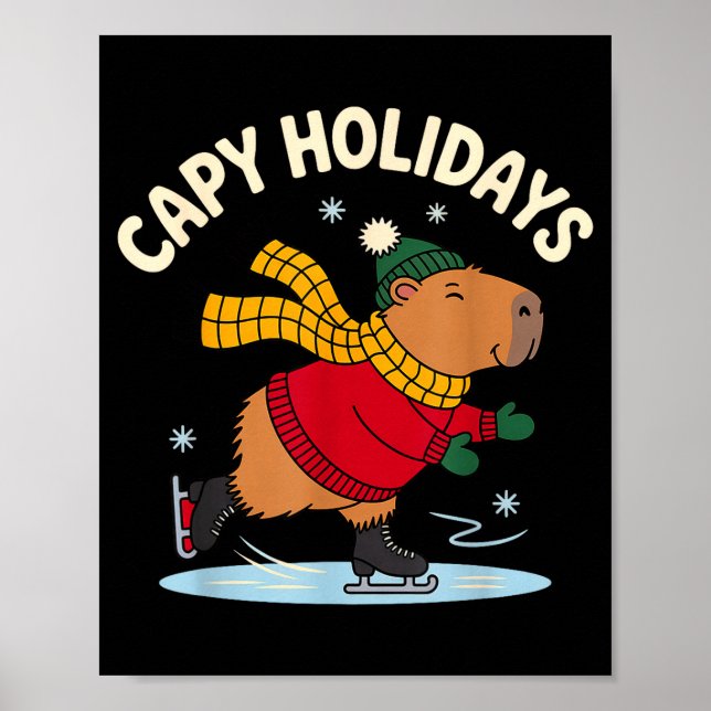 Poster Capy Holidays Ice Skating Capybara Funny Xmas Chri (Frente)