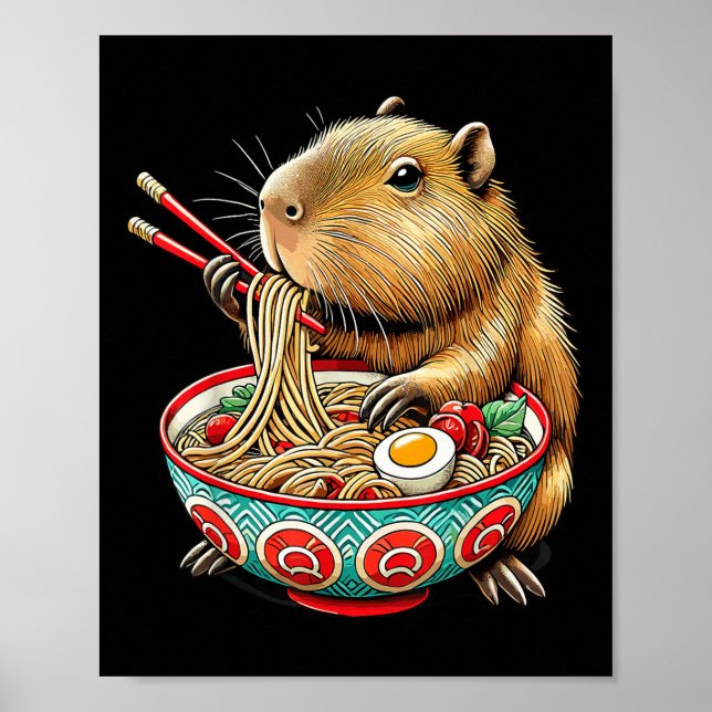 Poster Capybara ama Noodle Capybara comendo Ram Japonês (Frente)