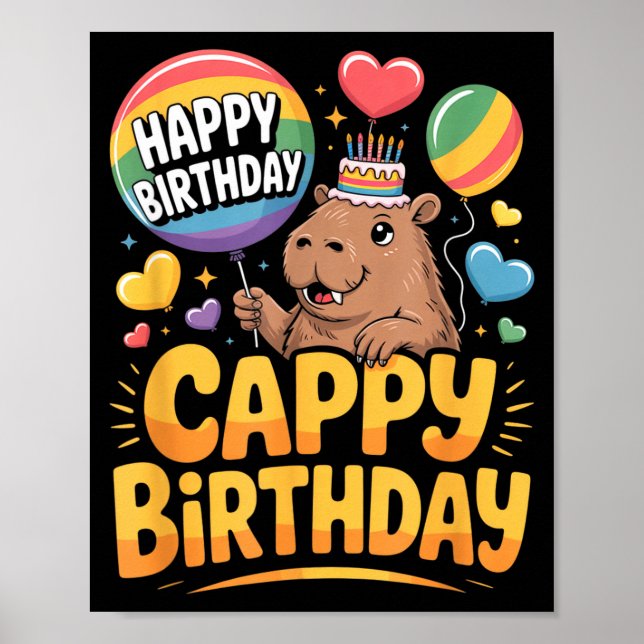 Poster Capybara Animal Lover Fun Cappy Birthday Party Sup (Frente)