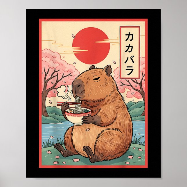 Poster Capybara Anime Graphic Ramen Kawaii Japonês Vinta (Frente)