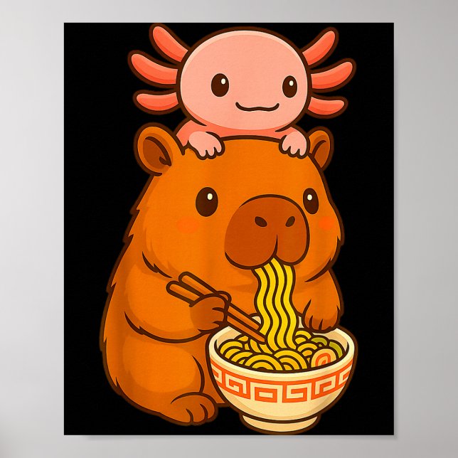 Poster Capybara Anime Ramen Axolotl Funny Graphic Kawaii  (Frente)